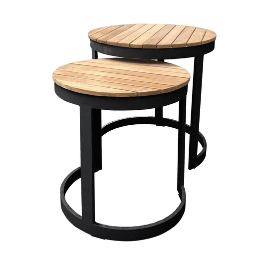  Royal Seasons Aluminium Houten Bijzettafels Zwart - Set Van 2