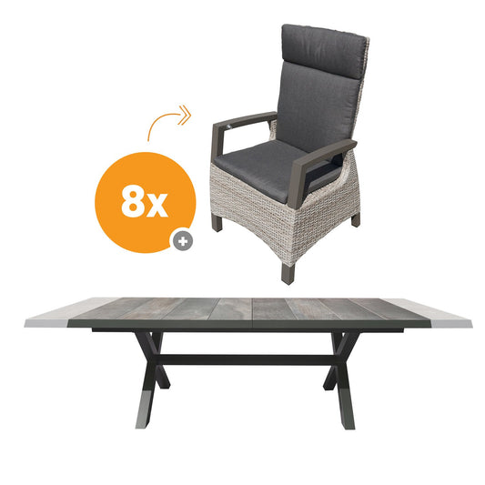  Royal Seasons COSTA DINING Uitschuifbare Tuinset Met 8 Stoelen