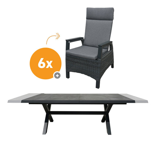  Royal Seasons FABIO DINING Uitschuifbare Tuinset Met 6 Stoelen
