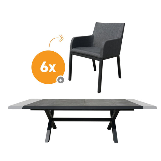  Royal Seasons RONDA Uitschuifbare Dining Set Met 6 Stoelen